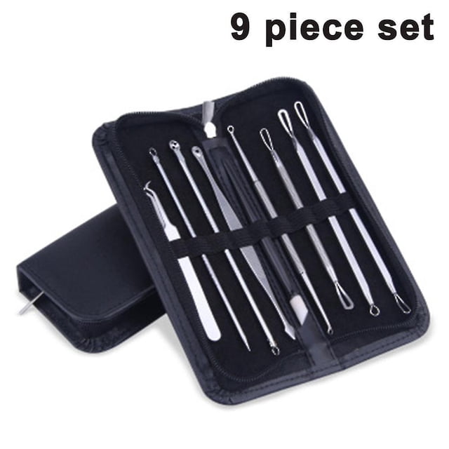 Blackhead Remover Pimple Extractor Tool, 9 Pieces, Stainless Steel Tweezers, Plucking, Acne Blackhead Rem