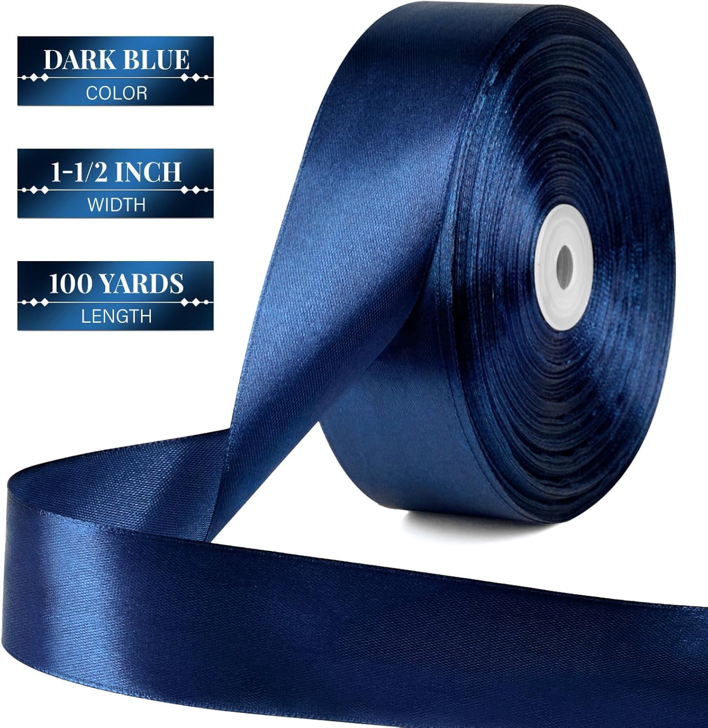 Dark Blue Satin Ribbon, Solid Fabric Ribbon Roll for Flower Bouquet, Gift Wrapping, Roses Making, Handmade Crafts