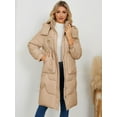 thumbnail image 6 of Women's Stand Collar Mid-Length Cotton Padded Coat with Removable Hood & Pockets, Khaki Long Sleeve Zipper Design, Windproof Warm Heavyweight Casual Jacket for Spring Autumn Winter, S-XL, 6 of 13