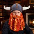 thumbnail image 6 of Helii Knit Hat with Horns and Detachable Beard Viking Style Beanie Hat Handmade Crochet Cap Funny Novelty Winter Hat for Role Play Party Dress Up Stretchy Soft Beanie Hat for Adults, 6 of 7