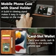 thumbnail image 2 of Premium PU Leather Flip Folio Case for iPhone 15 Plus, Magnetic Closure Protective Case Kickstand Function Card Cash Slots Shockproof Durable Wallet Cover Soft TPU Inner Phone Case - Brown, 2 of 17