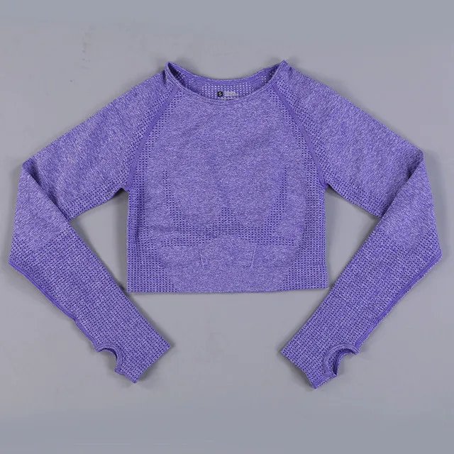 Conjunto de Yoga sin costuras, conjunto deportivo de 2 piezas, ropa de mujer, Top corto de gimnasia de manga larga, Leggings de cintura alta, conjunto de entrenamiento, ropa deportiva para Fitness
