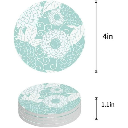 

KXMDXA Style Floral Pattern Set of 4 Round Coaster for Drinks Absorbent Ceramic Stone Coasters Cup Mat with Cork Base for Home Kitchen Room Coffee Table Bar Decor