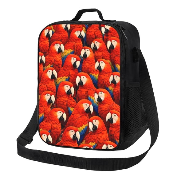 Scarlet Macaw Parrot Lunch Bag Insulated Thermal Box with Shoulder Strap & Handle for Work and Picnic