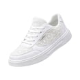 thumbnail image 3 of Lace Mesh Skate Shoes, Breathable Sneakers, Low-Top Athletic Shoes Casual Sneakers–Lightweight Non-Slip Athletic Footwear for Running, Walking, and Training, Spring Summer, Women Shoes, White 9, 3 of 5