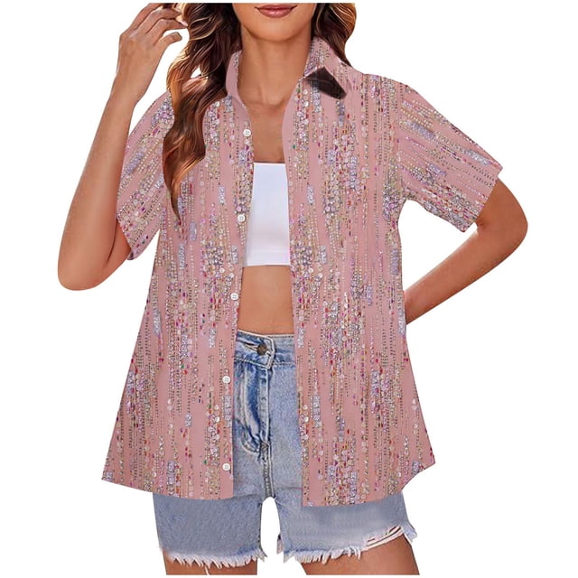 Lata de Agua para Plantas, Flores Casuales de Moda Y Plantas Impresas Camiseta de Manga Corta Top Hecha de Poliéster Ligero para Mujeres, Pantalones Cortos de Mujer