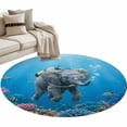 thumbnail image 2 of Funny Elephants Diving Round Living Room Rugs 3.3 ft, Seafloor Corals Fish Oceans Modern Washable Area Rug with Non-Slip Sturdy Edge Binding Round Front Door Mat Floor Carpet for Entryway, 2 of 9
