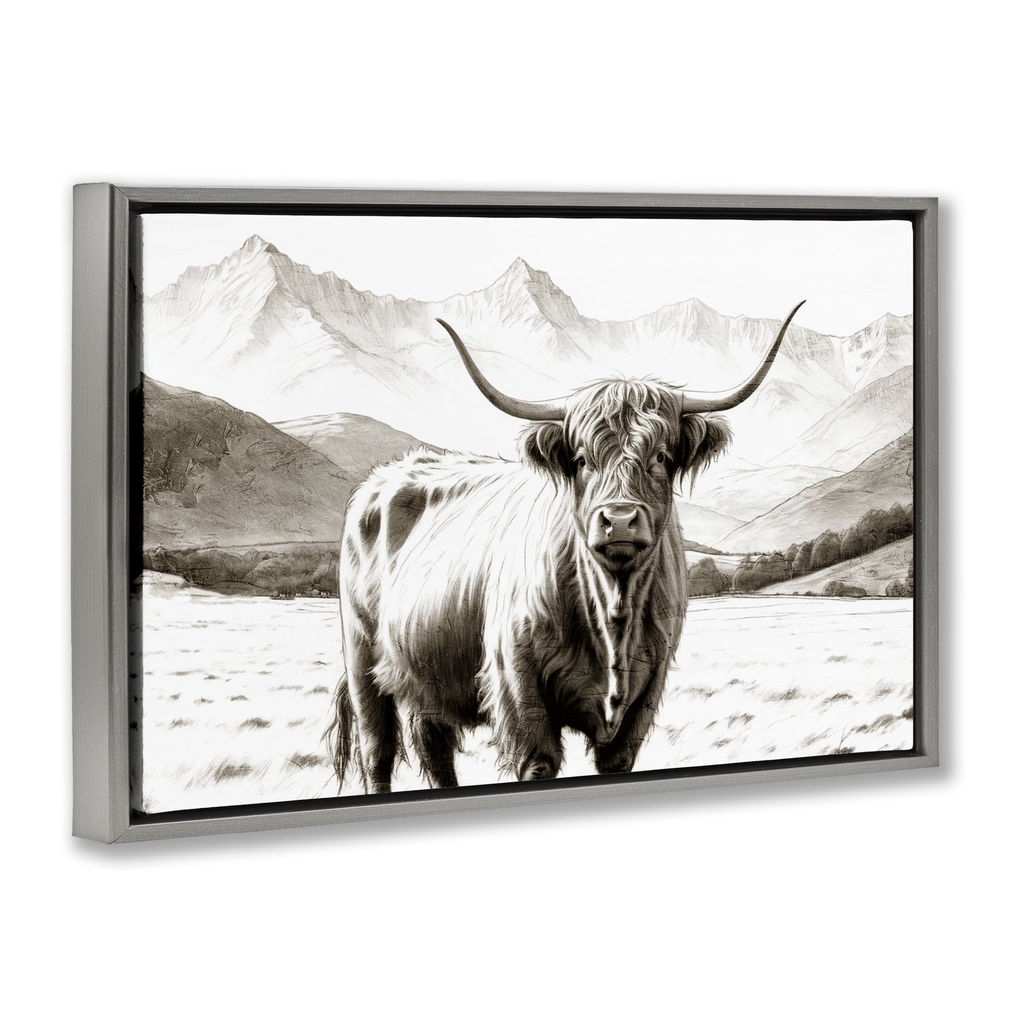Stupell Industries Highland Sepia Sketch Gray Framed Floater Canvas Wall Art, design by Kim Allen