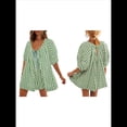 thumbnail image 2 of Mono de Rayas Extragrande para Mujer, Vestido Corto, Mono, Ropa de Playa para Vacaciones con Bolsillos. Verde L, 2 of 7