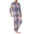 thumbnail image 2 of Fotbe Purple Floral Gingham Check Plaid Pijama de Hombre con Estampado de Manga Larga, Conjunto de 2 Piezas, Ropa de Dormir Suave y Cómoda con Bolsillos-X-Large, 2 of 7
