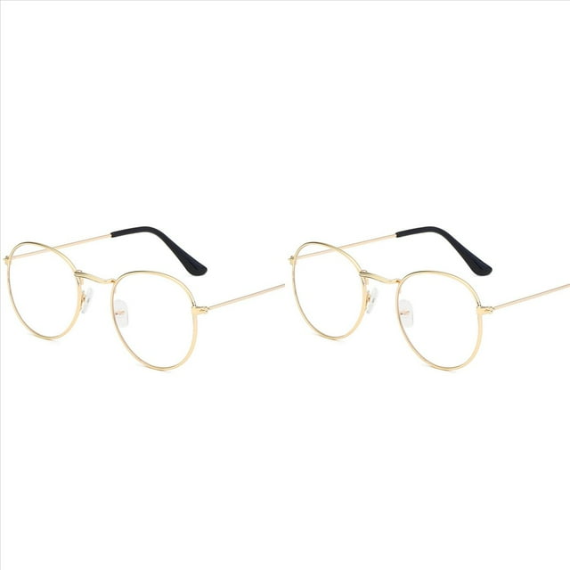 2X Gafas de de Impresión de Metal Redondo Grande Unisexo Gafas Decorativas Lentes Claras Ligeras Gafas Retro para Hombre Mujer Oroy Negro