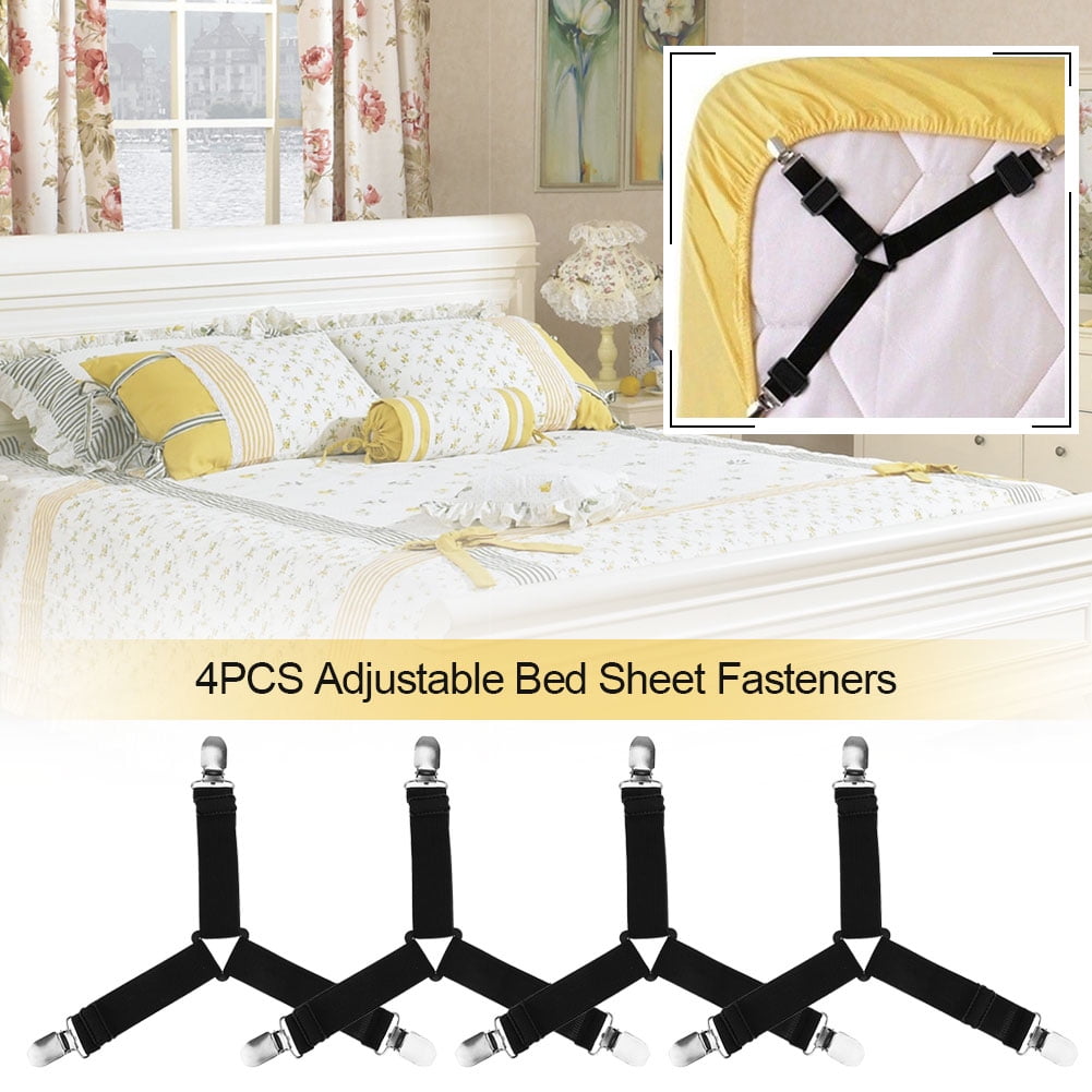 Details about   4pcs Bed Suspender Straps Mattress Fastener Triangle Gripper Sheet Clip Holder 