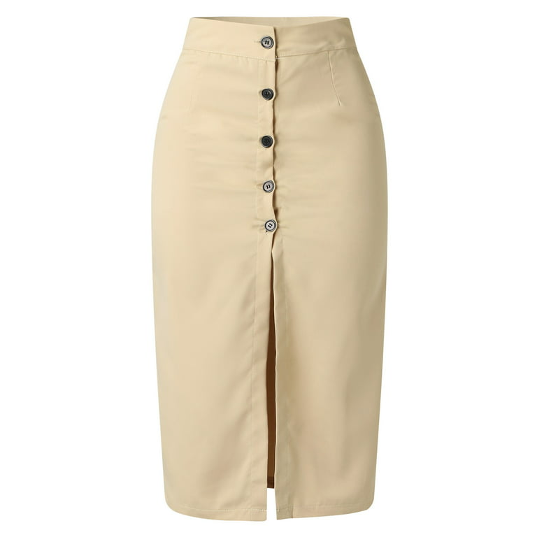 Vedolay Skorts Skirt For Women Women's Casual Elastic High Waist Straight  Jogger Knee Midi Skirt with Pockets,Khaki L