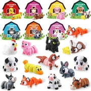 Valentines Day Gifts Cards for Kids, 24 Pack 3D Printed Farm Animals Figurines Set with Valentine Greeting Cards Articulated Flexible Fidget Exchange Gifts for Kids Boys Girls School Classroom Party