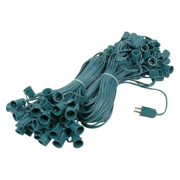 200 Foot C9 Outdoor String Light Christmas Stringer - Patio String Lights - Intermediate Base (C9/E17) - 24" Spacing - Green Wire