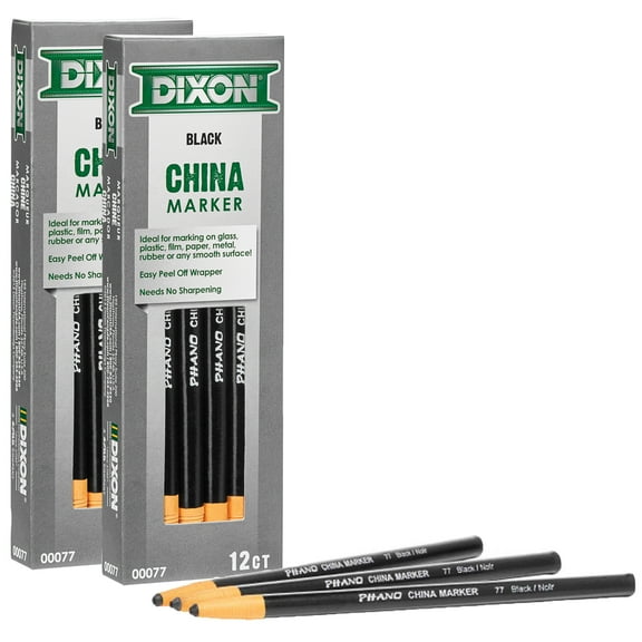 Dixon Phano China Markers, Black, 12 Per Pack, 2 Packs