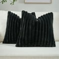 thumbnail image 2 of Single-Sided Couch Decorative Throw Pillow Covers 18 x 18 Inch Set of 2 Faux Fur Plush Soft Fluffy Velvet Back Cushion Case Cozy Fuzzy Striped Pillowcase Home Decor for Bed Sofa Living Room, Black, 2 of 8