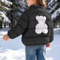 thumbnail image 7 of Kids' Stand Collar Zip Puffer Jacket, Bear Applique On the Back and Padded Warm Construction, Side Pockets, Kids Winter Outerwear, 1‑8 Years, Toddler Jacket Black 1-2 Years, 7 of 7