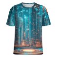 thumbnail image 5 of City Neon Streetview Night at Night Womens Tops Women's Fashion Casual Short Sleeve Flower Print Round Neck Pullover Top Blouse, 5 of 6