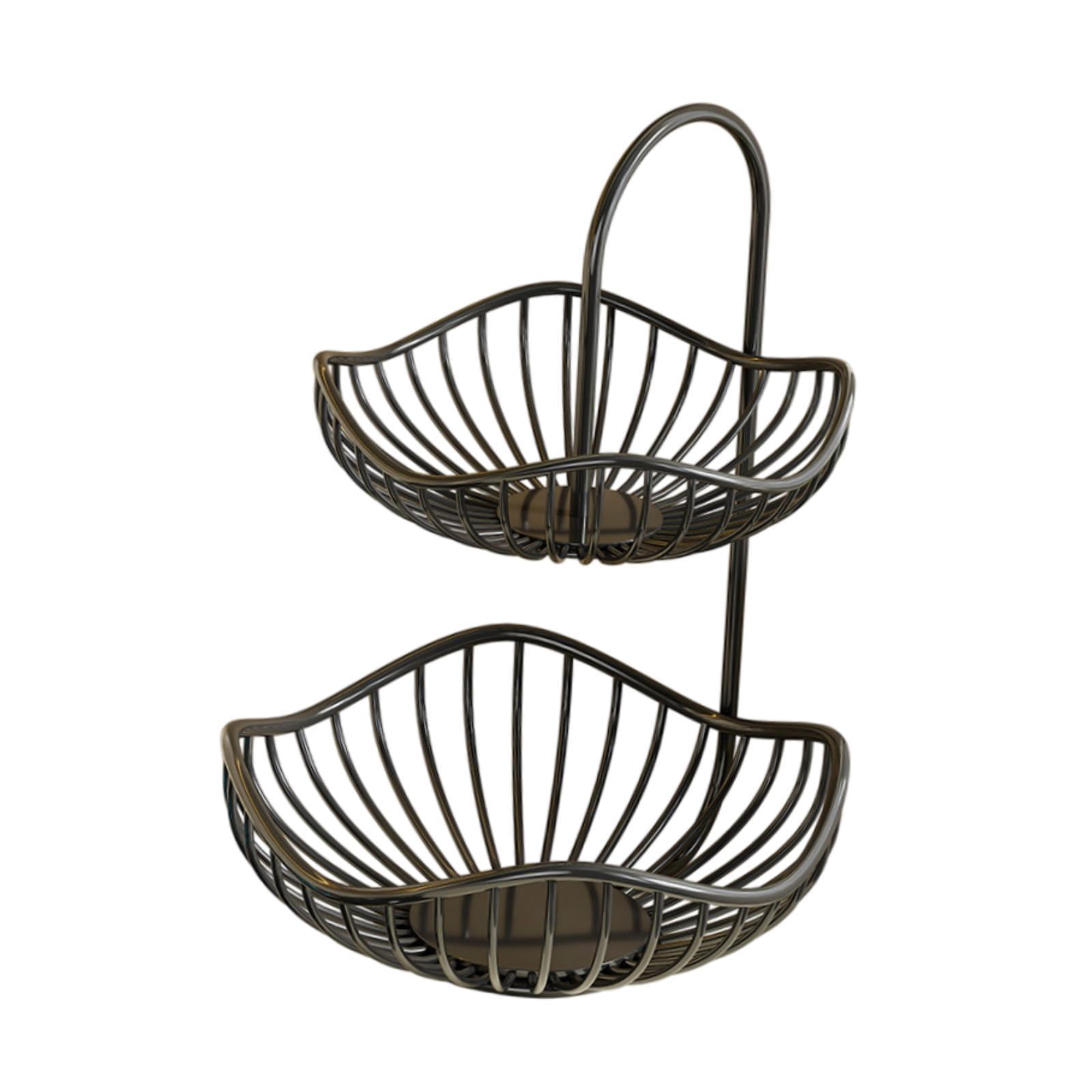 YWMJZEU 2 Tiered Fruit Basket Kitchen Decorative Efficient Organization Countertop Black 30cmx40cm