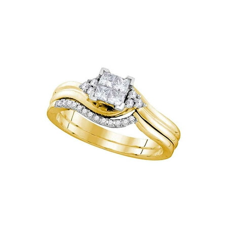 - 10k Yellow Gold Certified Princess Diamond Bridal Wedding Engagement Ring Band Set 1/3 Cttw