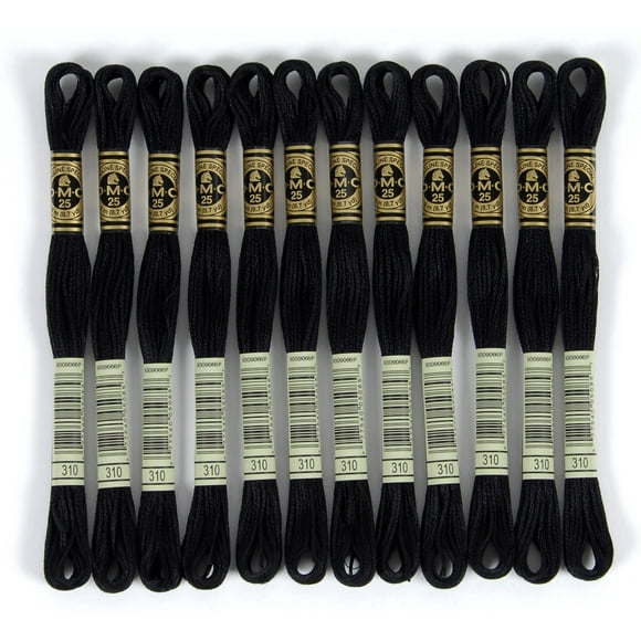 Hilo de algodón bordado DMC de 6 hilos, negro, 12 unidades
