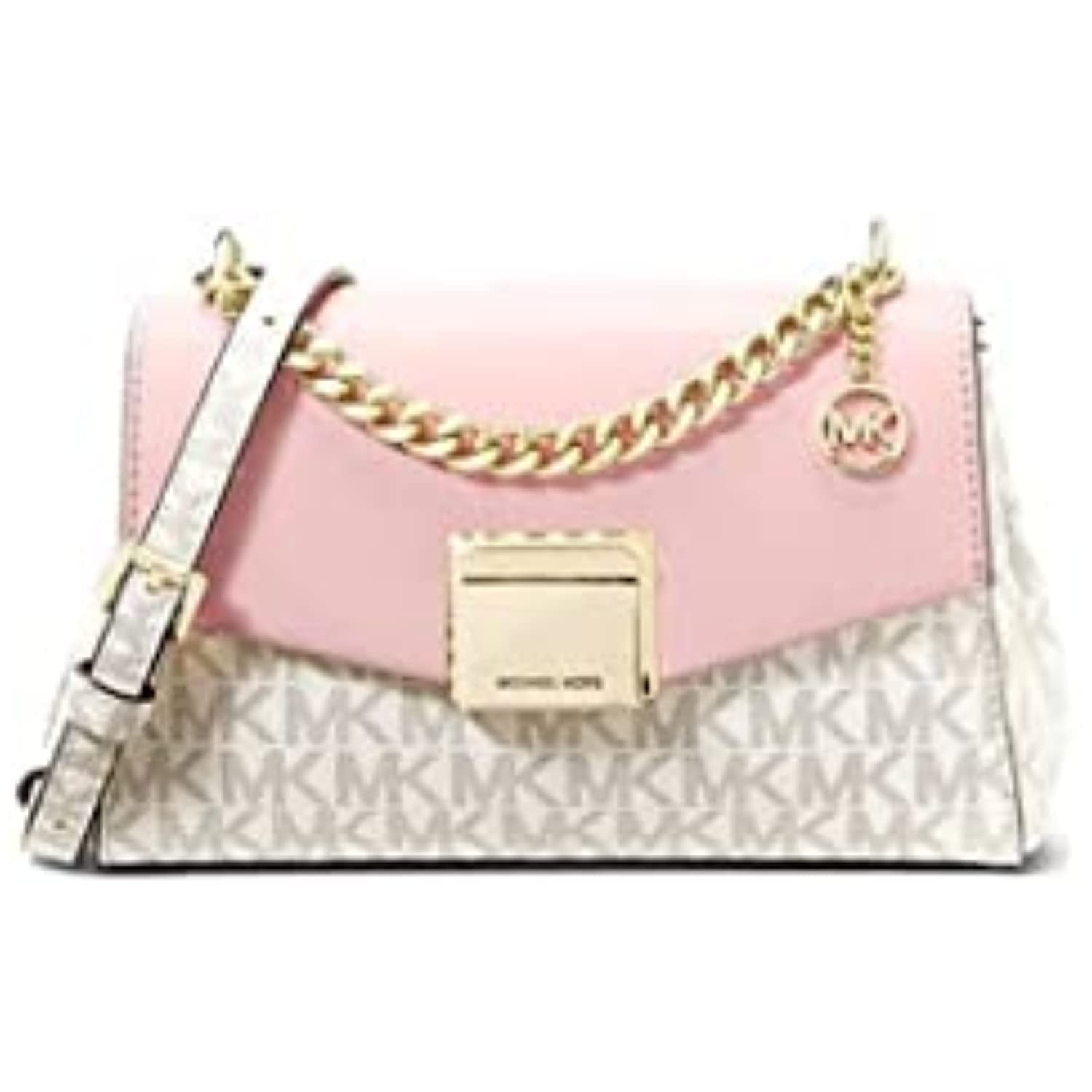 Michael Kors Lita Small Leather Crossbody Bag (Vanilla Signature/Powder
