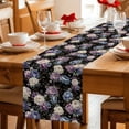 thumbnail image 5 of Country Flowers Table Runner 70 Inches, Botanical Purple Blue Floral Black Bed Runner Dresser Scarves Tabletop for Indoor Outdoor Parties/Ceremony/Banquet, 13" x 70", 5 of 8