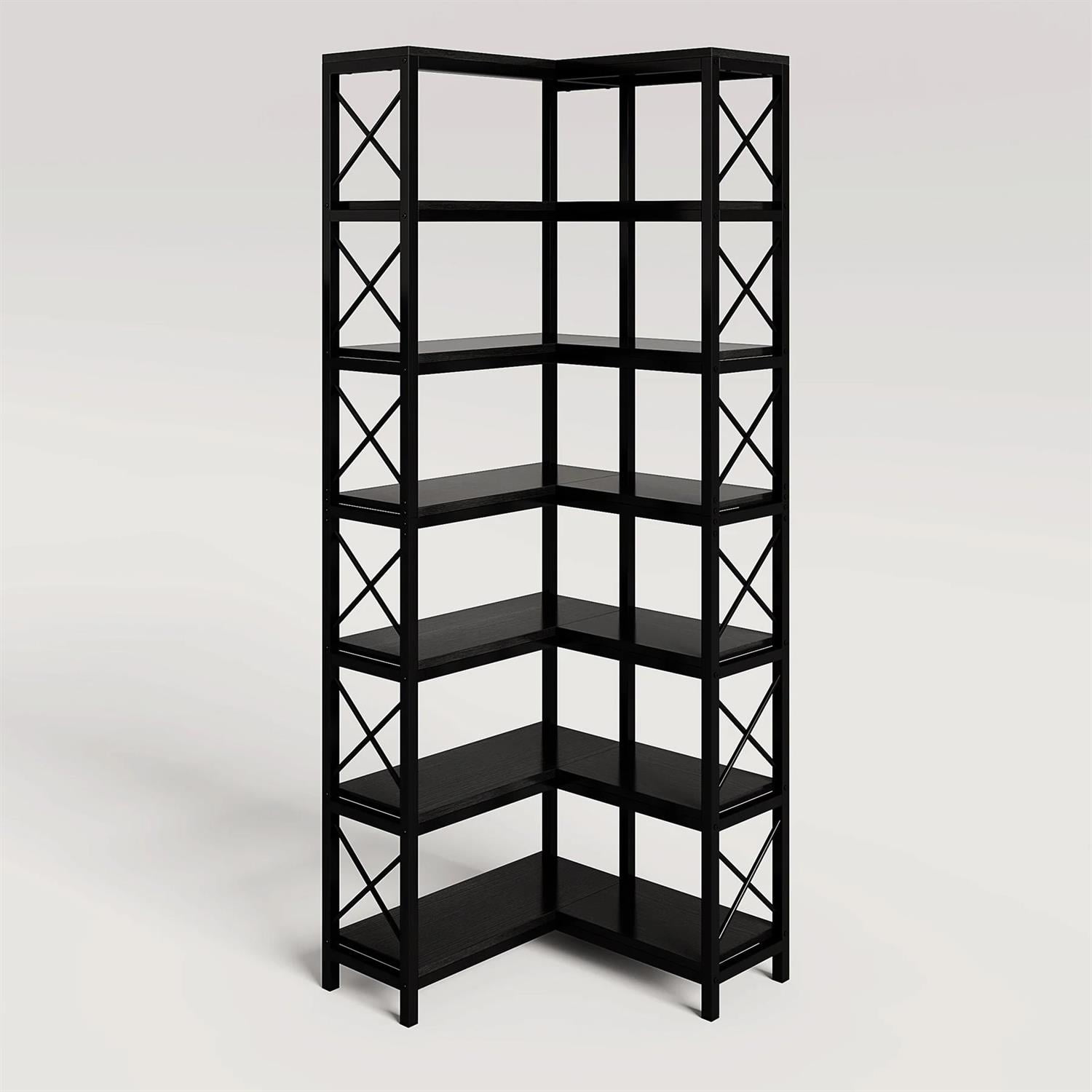 Demi Bonn 7 Tier Corner Bookshelf, Bookshelves, Open Etagere Bookcase Shelf Storage Organizer, Storage Shelving Unit for Bedroom, Living Room and Home Office, Black