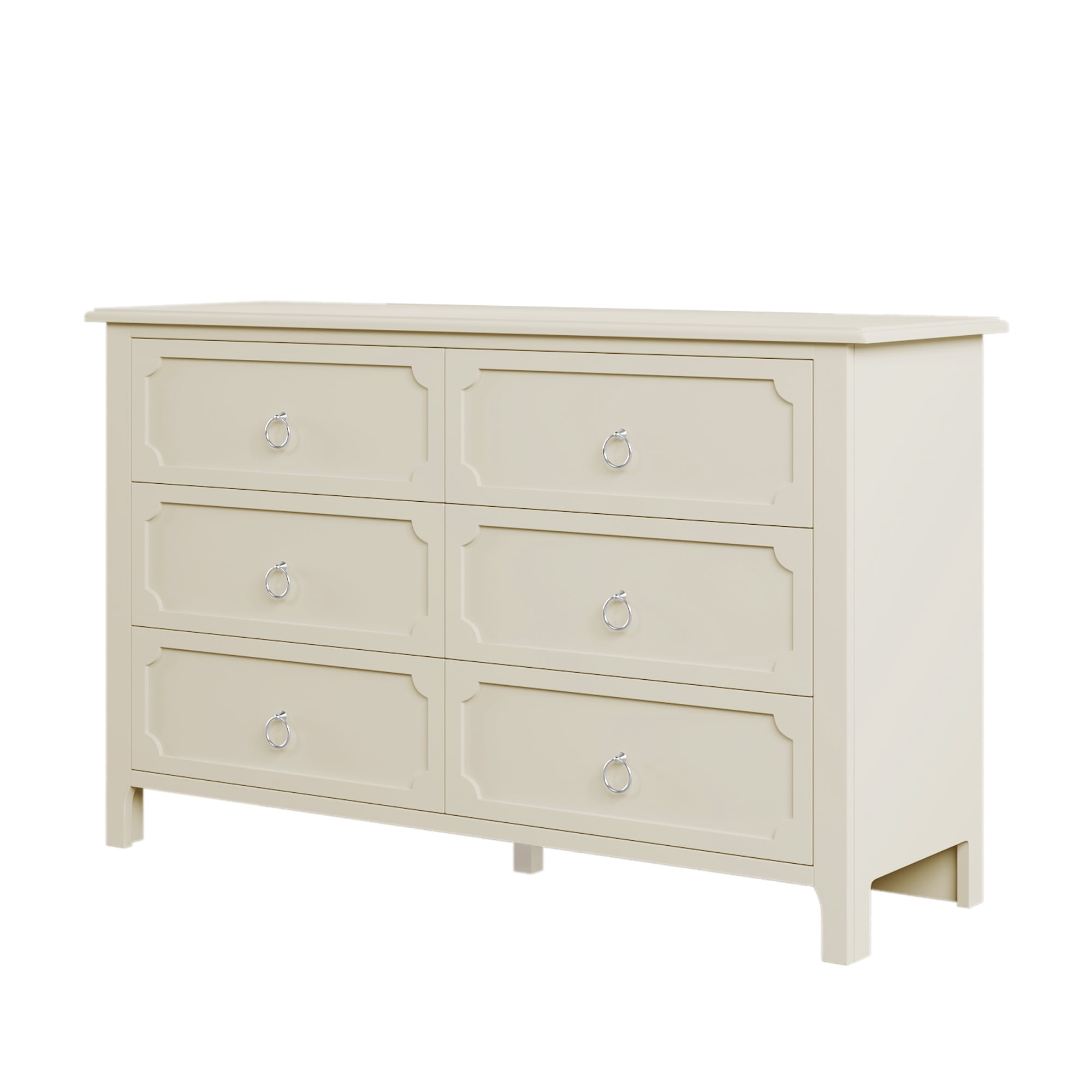 Resenkos Wooden 6 Drawers Double Dresser with Silver Metal Handles for Bedroom Milky White Resenkos Wooden 6 Drawers Double Dresser with Silver Metal Handles for Bedroom Milky White