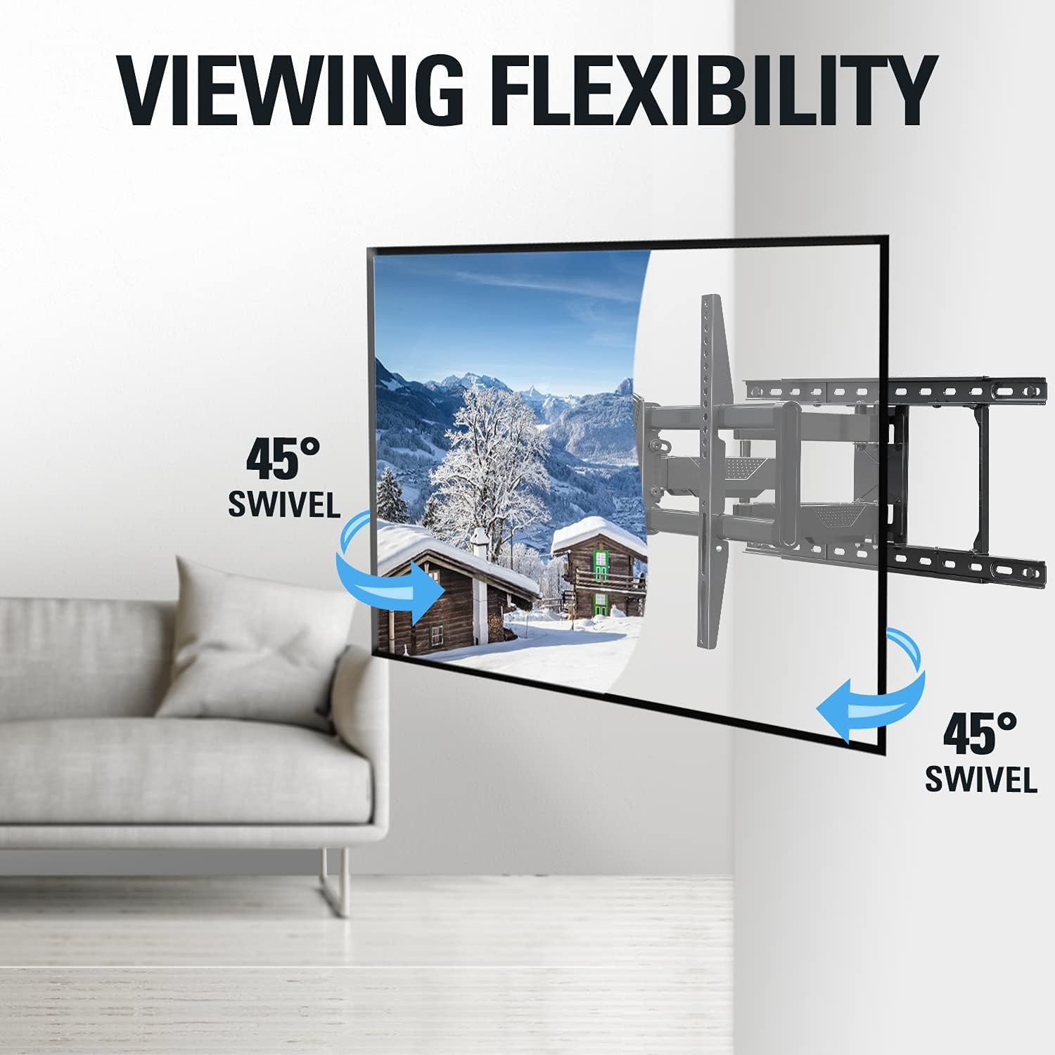 Listed Full Motion TV Mount for Most 42-84 Inch TVs, Adjustable TV Wall Mount Swivel and Tilt, Loading 100 LBS, Max VESA 600x400mm, Fits 16", 18", 24" Studs