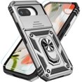 thumbnail image 1 of KOMI Phone Case for Google Pixel 9A Case with HD Screen Protector & Slide Camera Cover & Rotated Ring Kickstand, [Military-Grade] Phone Case for Google Pixel 9A, Silver, 1 of 5
