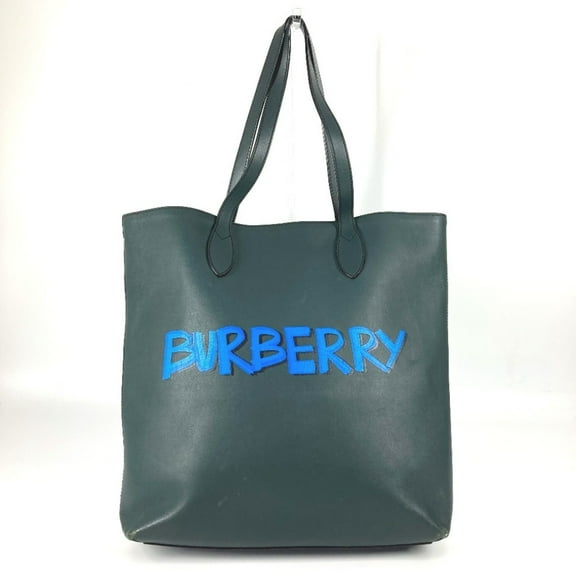 Pre-Owned BURBERRY 4077155 Logo Tote Bag Shoulder Vertical Leather Men's Women's Khaki (Fair)