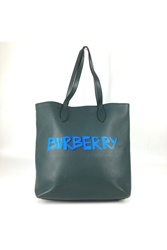 Pre-Owned BURBERRY 4077155 Logo Tote Bag Shoulder Vertical Leather Men's Women's Khaki (Fair)