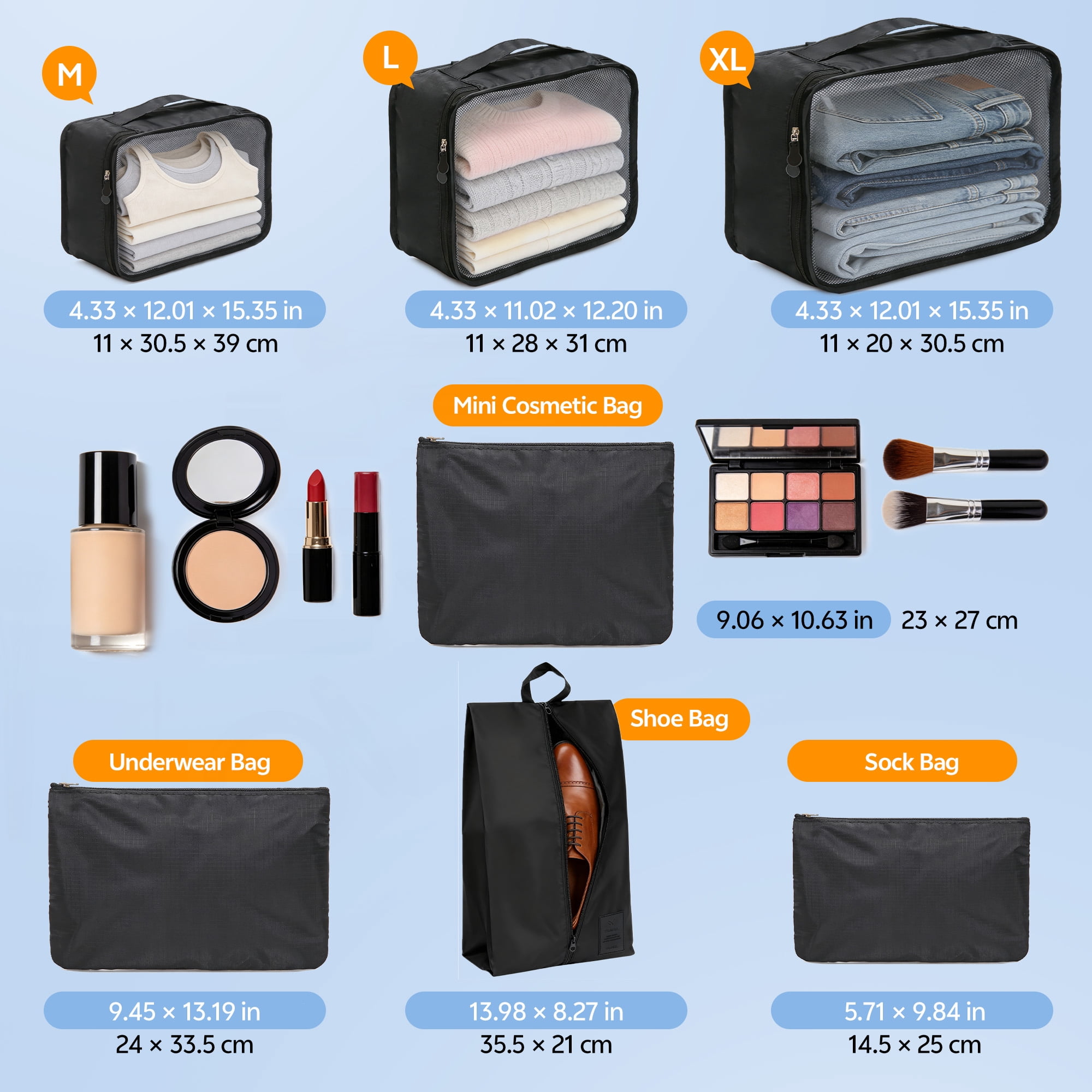 Luggage Sets 11 Pcs Suitcase Set, Hardshell Luggage with Packing Cubes & Wheels, 20" Carry On Luggage and 24“&28" Checked Luggage Set, Lightweight Travel Luggage