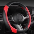 thumbnail image 5 of CAR GRAND Faux Leathercar Steering Wheel Cover Combo Pack Car Floor Mats, Universal Fit Waterproof Anti-slip Carpet 14.5-15 Inches Red & Black, 5 of 10