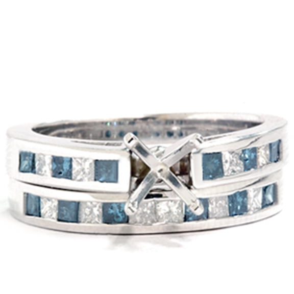 Pompeii 1ct Blue Princess Diamond Engagement Wedding Ring Set Semi Mount (G/H,I1)