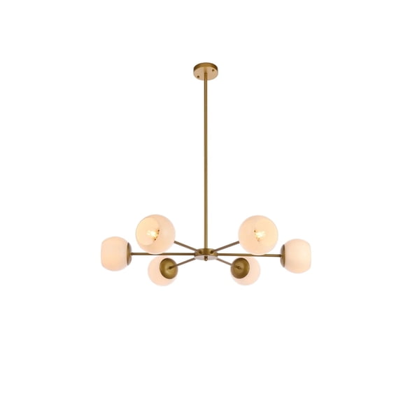 Ray 6 Light Pendant in Brass and White