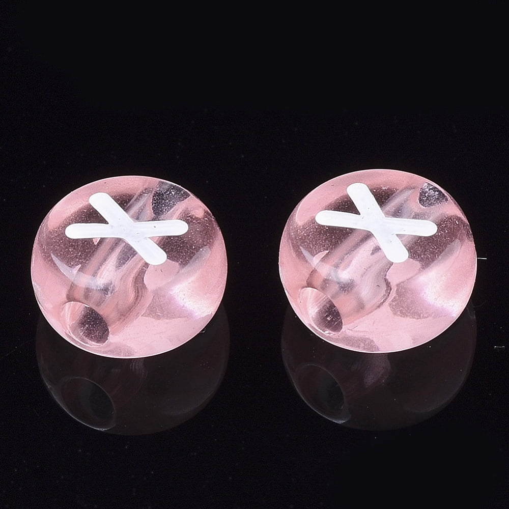 500 g Transparent Acrylic Beads Horizontal Hole Mixed Letters Flat Round Pink 7x4mm Hole: 1.5mm about 3700pcs/500g