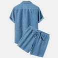 thumbnail image 5 of VBTAPA Men's 2 Piece Summer Outfits Corduroy Short Sleeve Shirts and Shorts Set Casual Beach Suit Soft Comfy Lounge Sets Blue M, 5 of 7