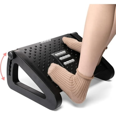 Foot Rest for Under Desk at Work, Ergonomic 6 Heights Adjustable Footrest with Massage Roller, Portable Under Desk Foot Stool for Home,Office, Black