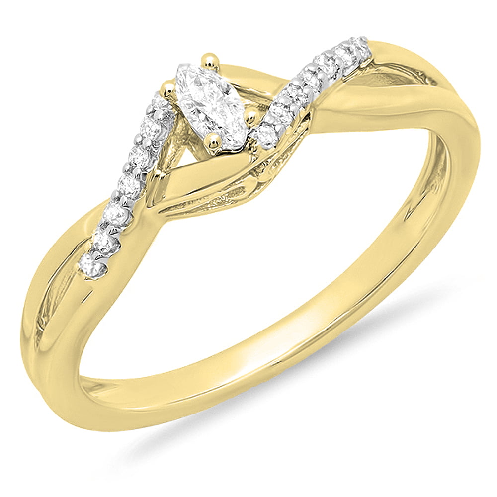 Dazzlingrock Collection 0.15 Carat ctw 10K Gold Round Diamond Ladies Twisted Swirl Style Wedding Band