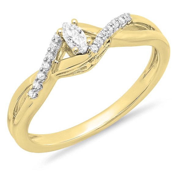 Dazzlingrock Collection 0.15 Carat (ctw) 10K Round & Marquise White Diamond Swirl Engagement Ring, Yellow Gold, Size 9.5