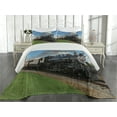 thumbnail image 2 of Ambesonne Steam Engine Quilted Coverlet 3 Pcs, Countryside Train, King Size, Blue Green Black, 2 of 4