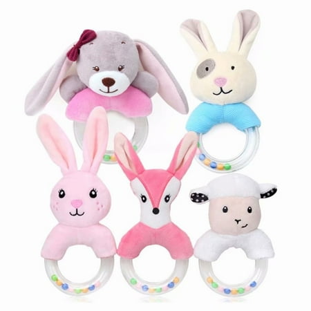 - Akoyovwerve Cute Baby Plush Stuffed Animal Rabbit Fox Sheep Toy Ring Rattle Baby Plush Toy for Kids Toddlers Babies Christmas Plush Toys