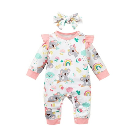 

Lieserram Infant Baby Girls Romper 3 6 9 13 Months Long Fly Sleeve Jumpsuits Fall Winter Casual Bodysuits with Headband