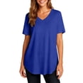 thumbnail image 3 of Garbnen Womens Short Sleeve Shirts Curved Hem Women V Neck T Shirt Hide Belly Spring Dressy Womens Going Out Top Blue M, 3 of 7