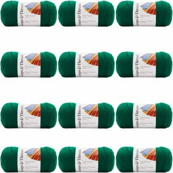 Loops & Threads Soft Classic Solid Yarn - Solid Color Yarn for Knitting, Crochet, Weaving, Arts & Crafts - Ivy, Bulk 12 Pack