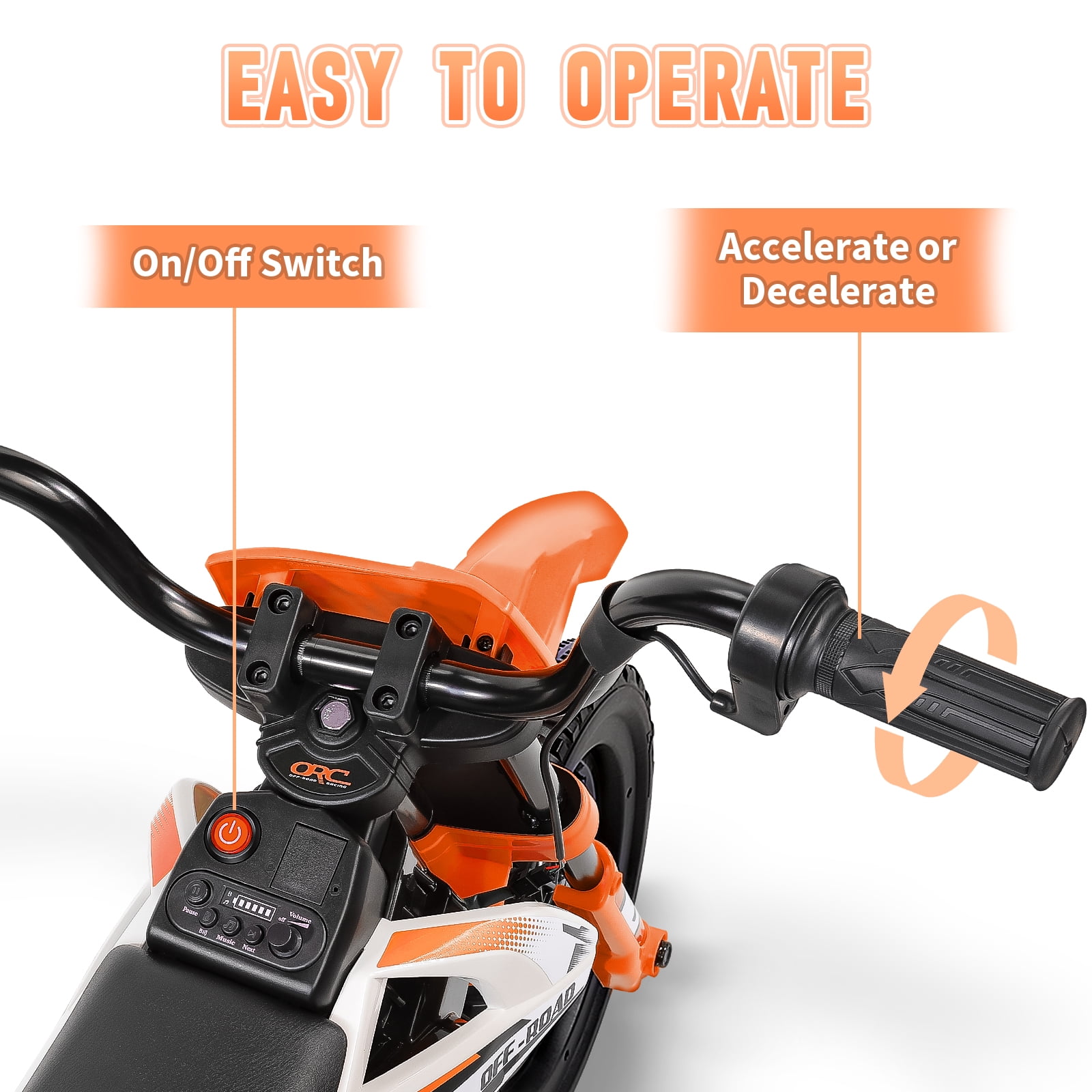 Farmdex 12V Ride on Dirt Bike for Kids, Ride on Motorcycle with 2 Training Wheels, Electric Motorcycle with Twist Grip Throttle, Built-in Music, 30W*2 Motors, Orange