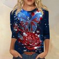 thumbnail image 2 of 250th Anniversary USA Shirts Women 3/4 Sleeve Tshirts Loose USA Flag Print Tops Independence Day Patriotic Pullover 4th of July Celebration Party Round Neck Blouses Navy 2XL, 2 of 6